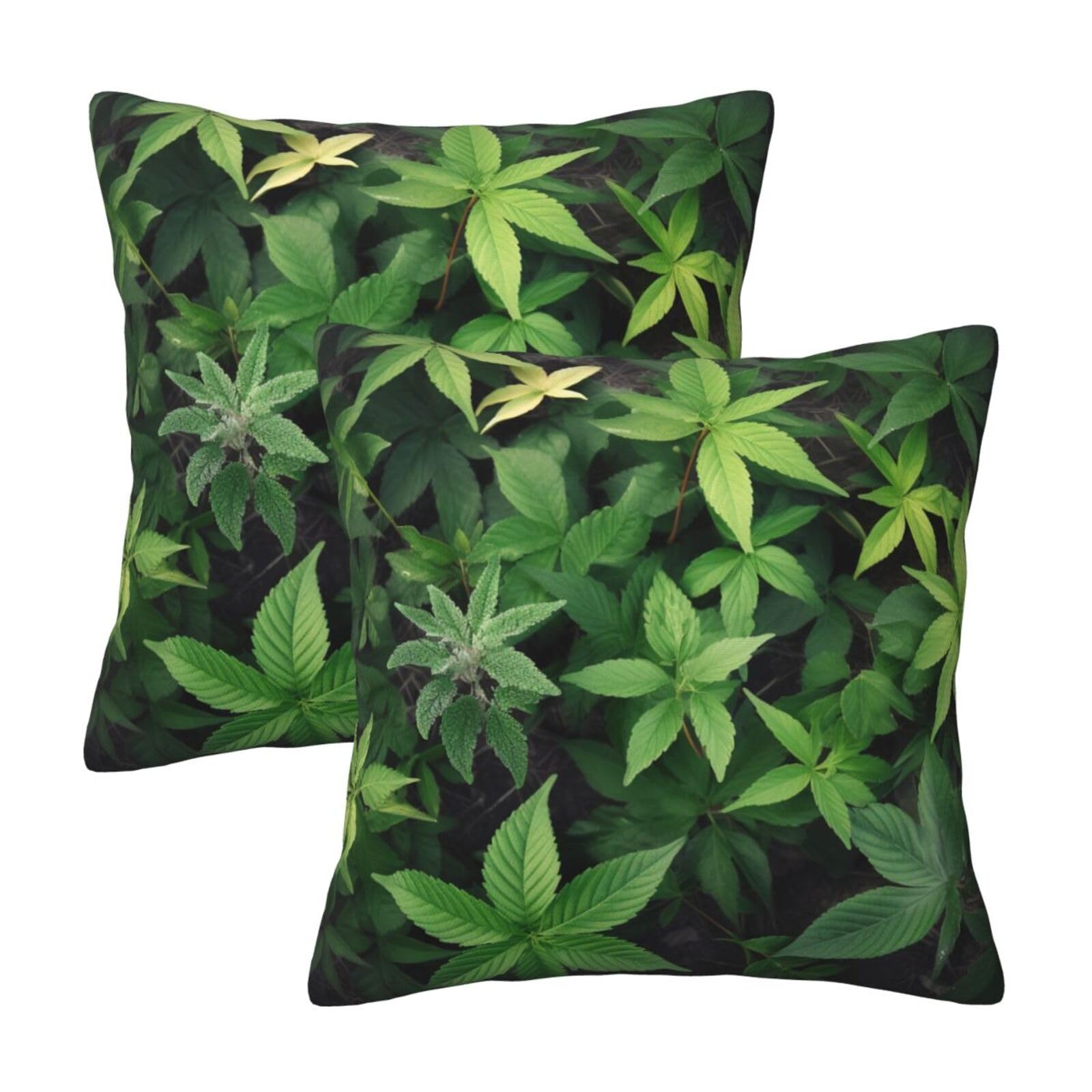 Leaves Plants Throw Pillow Cases 2 Pack Square Pillowcases Soft Pillow Protectors for Couch Livingroom Sofa Bed Office Car,30x30 CM