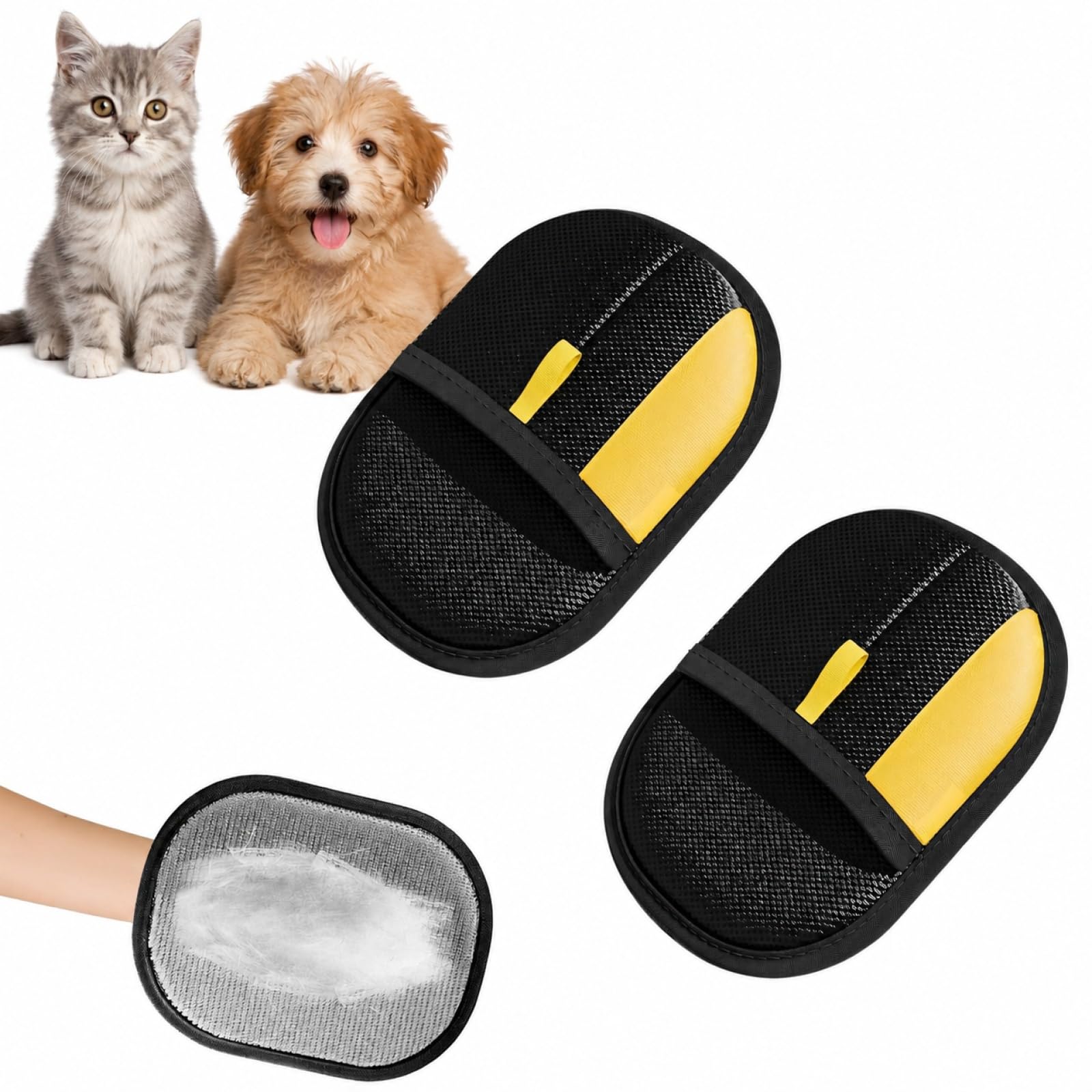 Synkris 2 Pcs Pet Hair Removal Gloves Double Sided Static Removal Gloves Reusable Electrostatic for Dog Cat Hair Washable Pet Washing Deshedding Grooming Furniture Sofa Bed Carpet Clothes Car Seats
