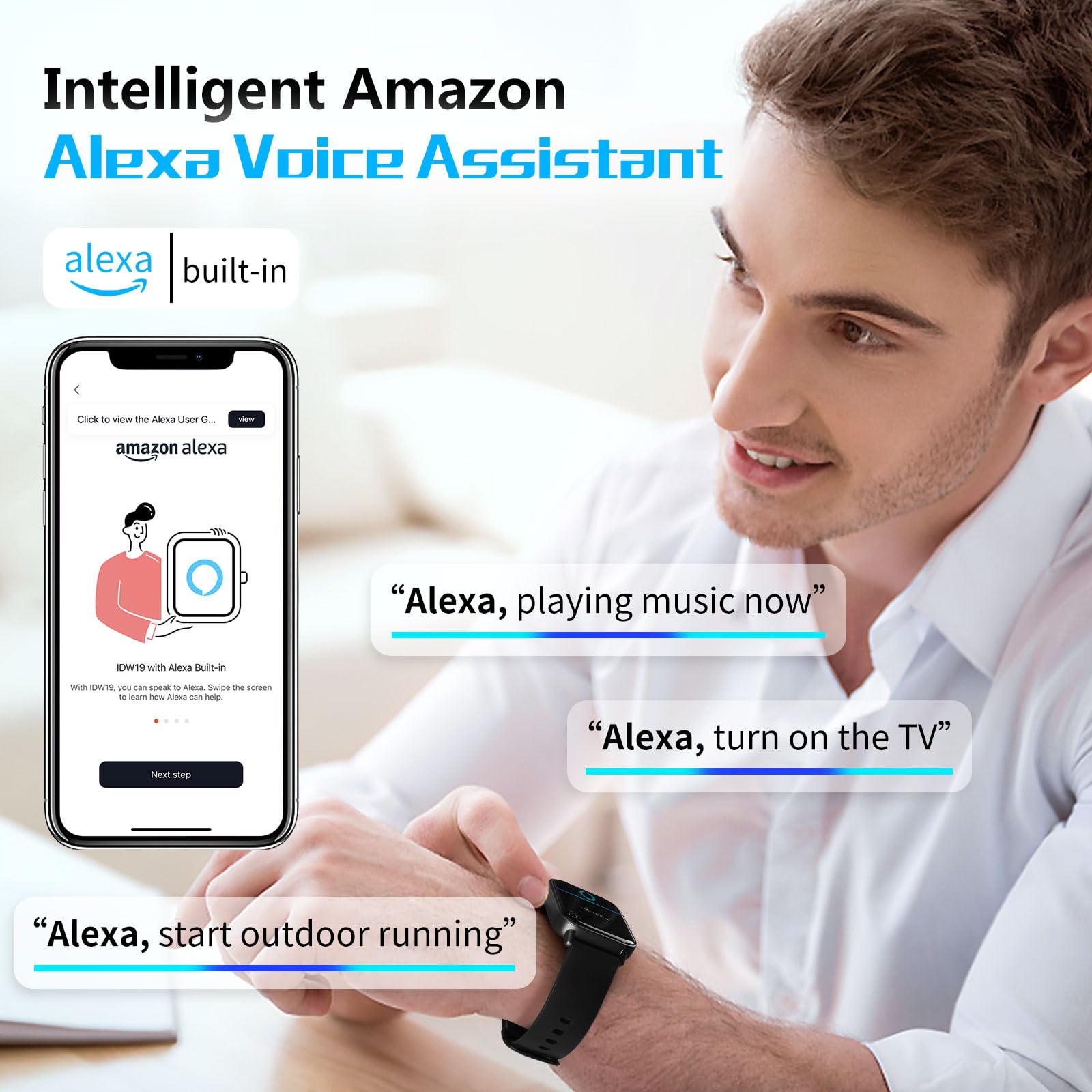 Smartwatch Uomo Donna, 1,85'' Loddery Orologio Smartwatch con Alexa Chiamata Bluetooth e Risposta Vivavoce, Smart Watch con Contapassi, Cardiofrequenzimetro da Polso, Orologio Fitness per Android iOS