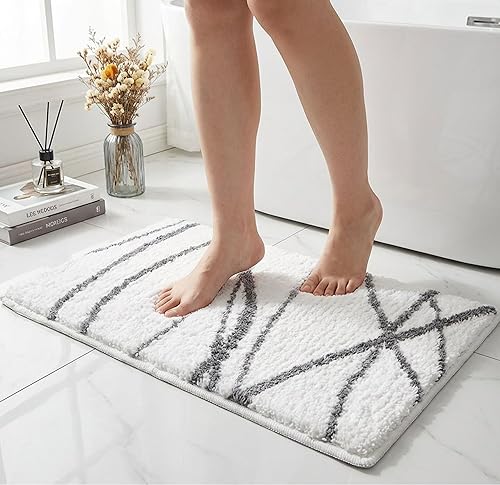 Miniatura 19 de Tititex Alfombra de baño de lujo de línea curva blanca y negra, 24 x 36 pulgadas, alfombra de baño de microfibra extra suave y absorbente, alfombra