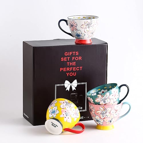 Miniatura 9 de superyes Bonita taza de café de cerámica rosa hecha a mano con diseño floral para leche, café con leche, capuchino, té, cacao, cereales, chocolate