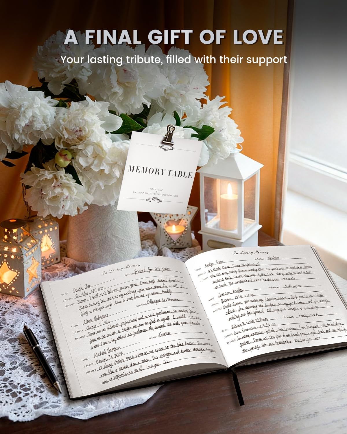 Funeral Guest Book for Memorial Service, In Loving Memory Sign in Guestbook | Celebration of Life Guest Book, Guest Sign in Book with Line, 9"x7" 160 Pages Hardback Keepsake Book for Condolence, Black