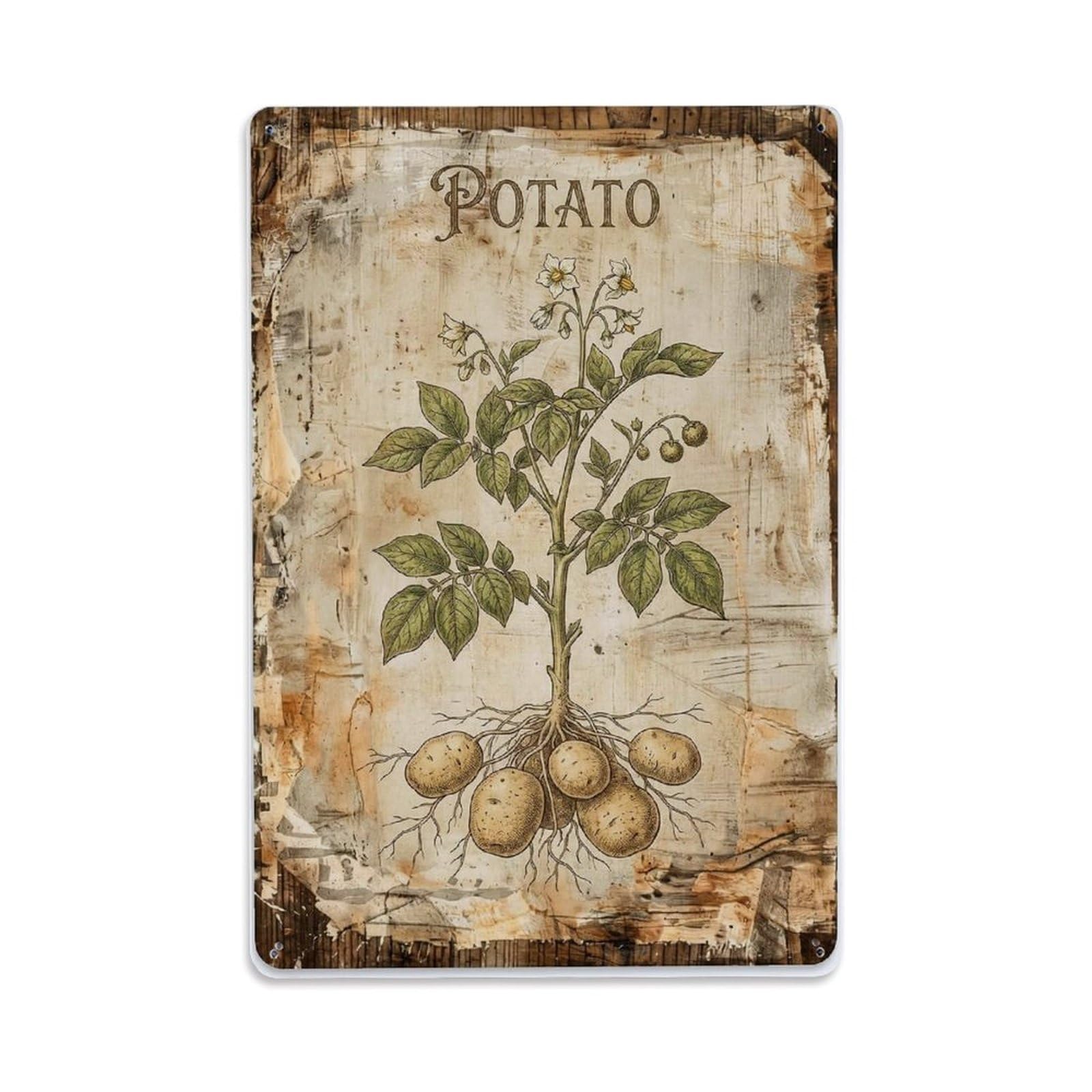Fqnyr Style Potato Botanical Vintage Metal Tin Sign Plaque Wall Decor For Cafe, Club Bar, Office, Home Garden Metal Poster 8X12inch
