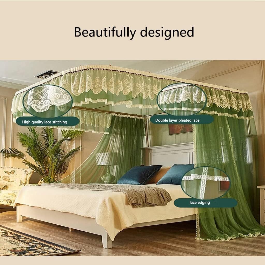 Princess Mosquito Net Canopy for Girls Bed, Romantic Lace Bed Curtain, Three Side Openings, Elegant Bedding Bedroom Decoration(180 * 220cm)