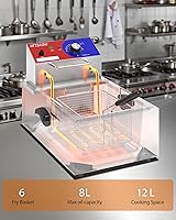 Vista 2 de Freidora Comercial Profunda - Freidora Eléctrica Profunda de 12 L con Cesta de 6 L, Freidora Comercial Profunda con Cesta, Freidora de Acero