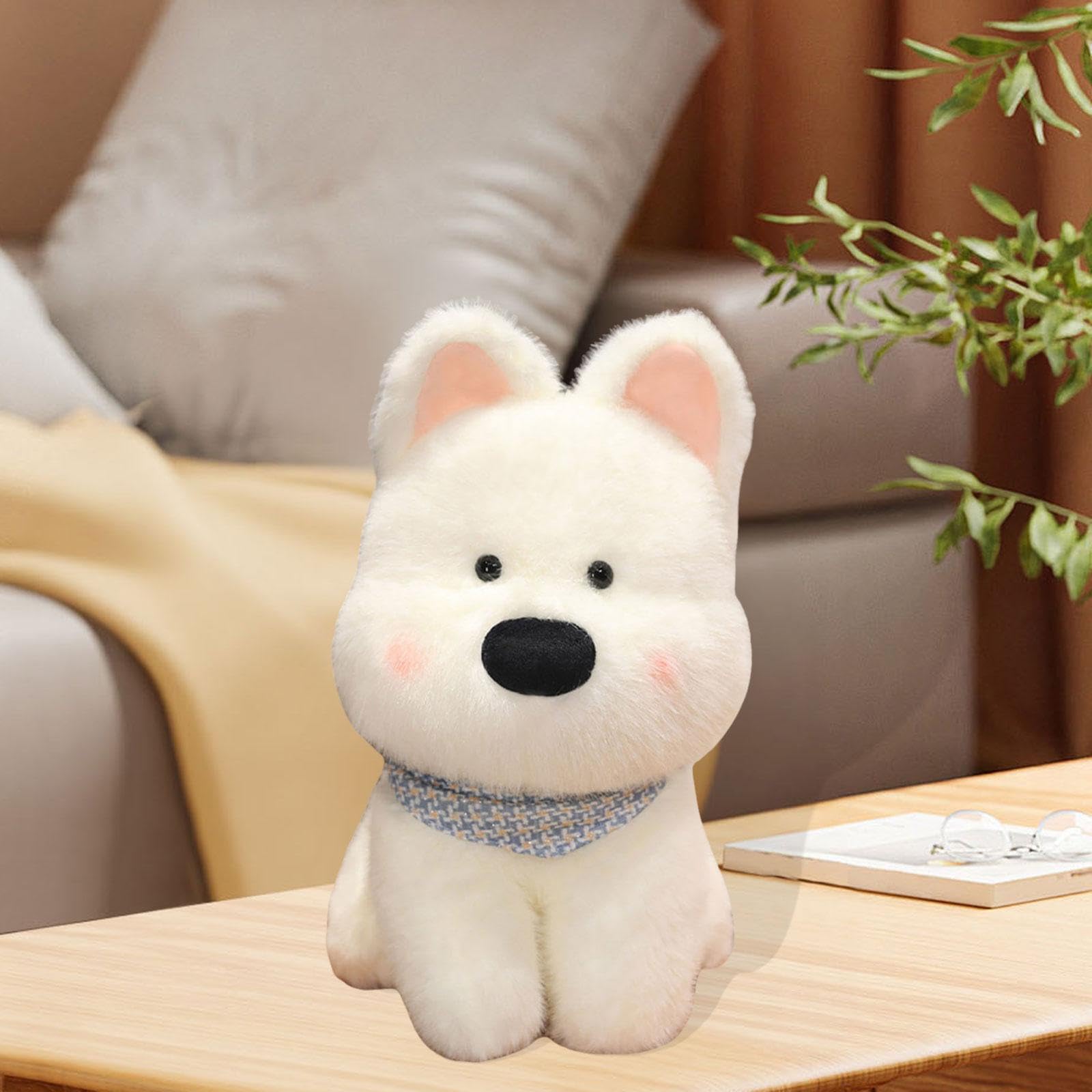 Gralara Perro de Peluche Cachorro Muñeco de Peluche Suave Relleno Realista Animal Adorable Fabricado con Material Agradable Al Tacto Adecuado para Niño, Blanco 45cm