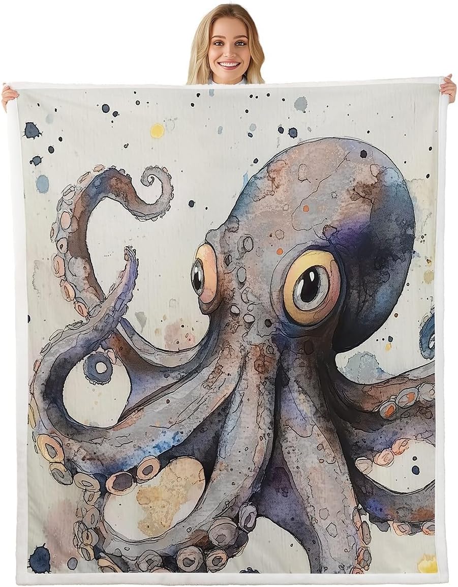 Erosebridal Octopus Throw Blanket Tentacles Blanket Sea Animal Fuzzy Blanket Tie Dye Marine Wildlife Room Decor Plush Blanket for Kids Boys Youth Men Queen Couch Sofa Bed