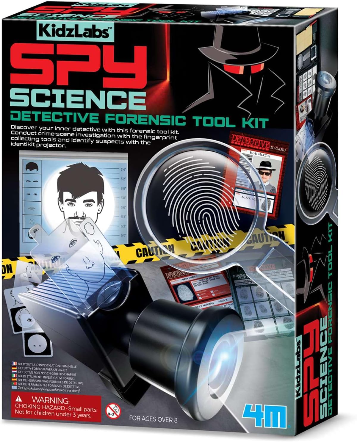 4M Detective Forensic Science Kit for Kids Ages 8-12 – Fingerprint Analysis & Facial Composite Projector, STEM Crime Scene Investigation Set