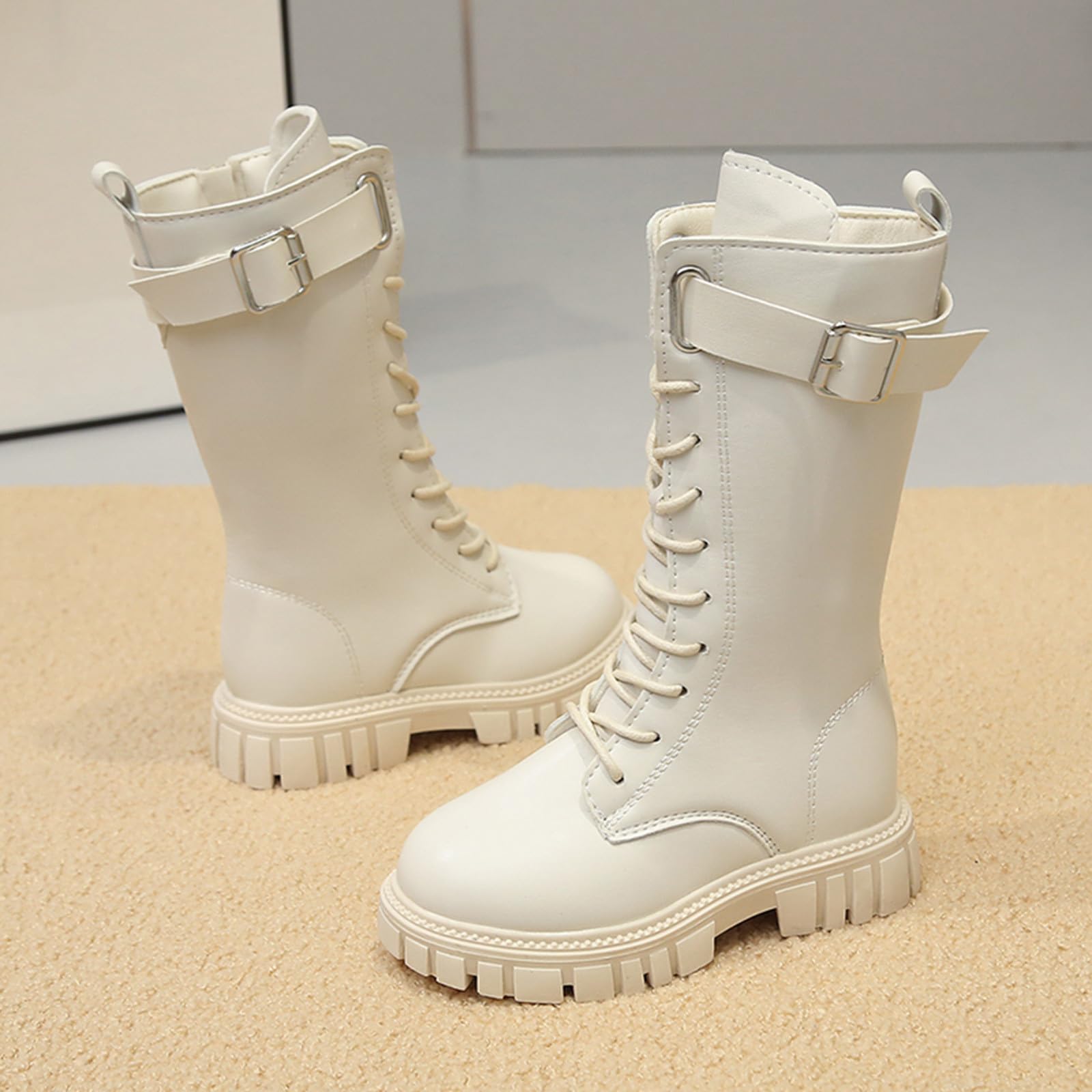 Generico Stivali Bambina Invernali Alti,Scarpe Sportive per Bambini E Bambine alla Moda con Suola Spessa E Piatta Antiscivolo Facili da Indossare con Tomaia in Pu Stivali Comodi