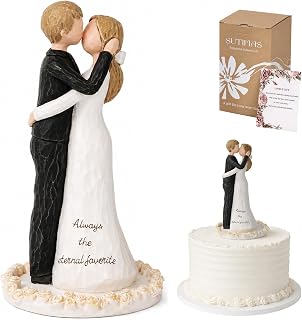 Bride and Groom Figurine Wedding Cake Topper, Romantic Couple Sculpture, Hand-Painted Sentimental Keepsake Gift for Wedding, Anniversary, Engagement, Valentine’s Day