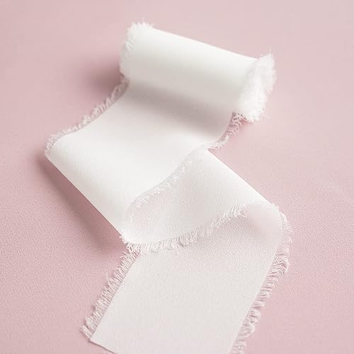 Miniatura 3 de MEEDEE Cinta de gasa hecha a mano con flecos, cinta de seda de 2 x 7 yardas, cinta de gasa blanca perfecta para invitación de boda, ramo de novia,