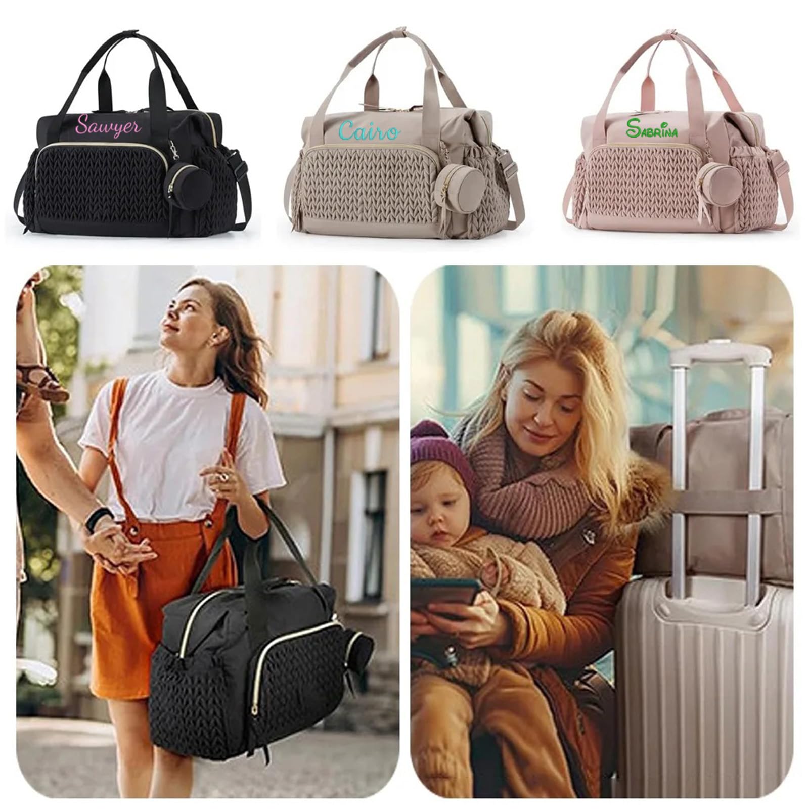 Ricamato Nome Mamma Pannolino Borsa Passeggino Organizzatore Zaino Grande Capacità Outdoor Maternità con Isolato
