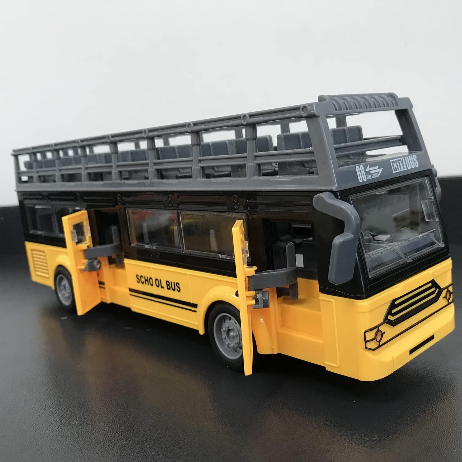 Alomejor Bus à Deux étages télécommandé, Détails Fins 4 Canaux RC Bus Ouverture Sûre des Portes pour Les Jouets (Autobus Scolaire QH204 7)
