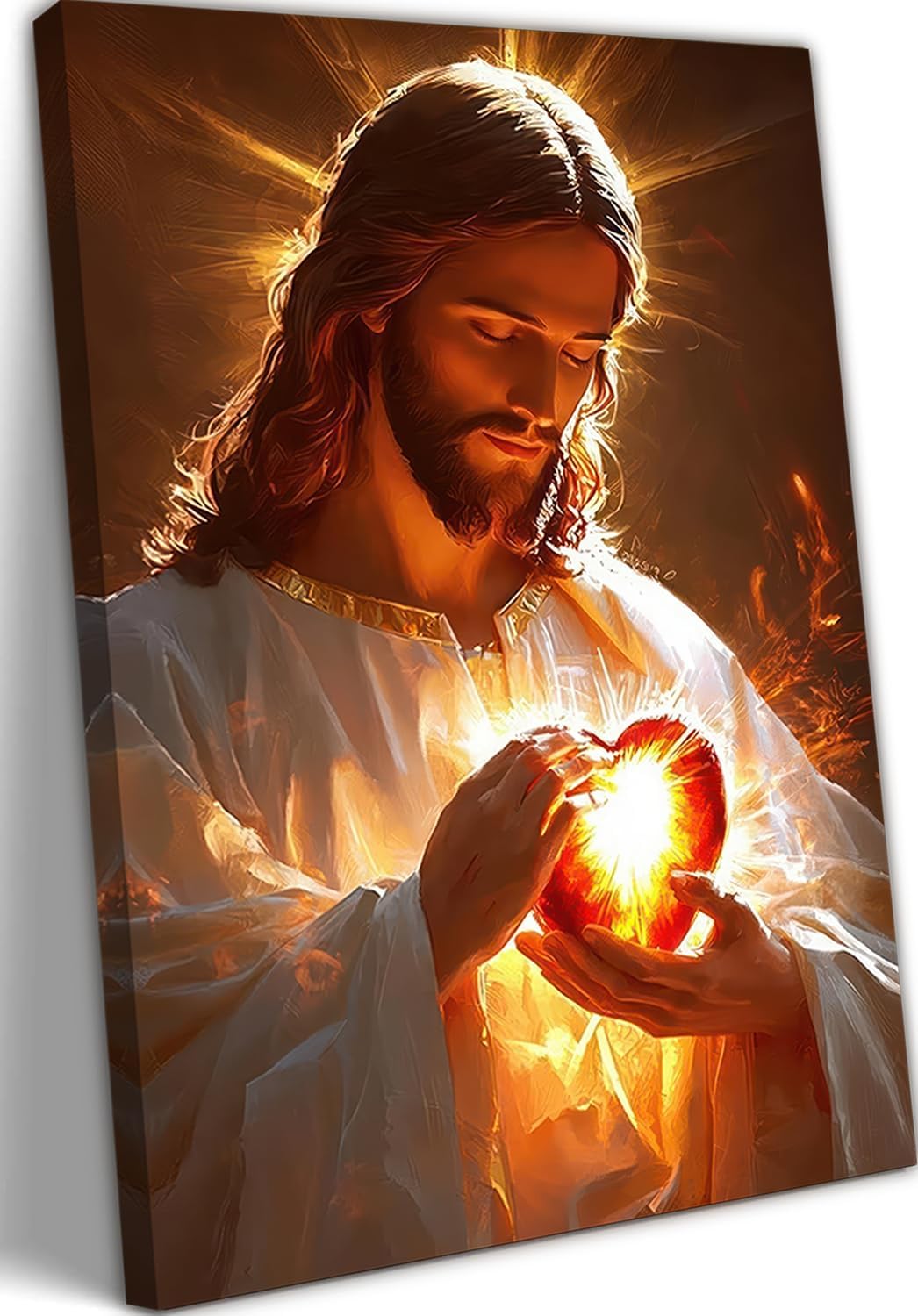 Sacred Heart of Jesus Canvas Wall Art Divine Mercy Wall Decor Christian Religious Art Poster Print Jesus Portrait Picture Painting Suitable for Bedroom Living Room Prayer Room Church Decor 16*24 (Stretched Canvas on A Wooden Frame)