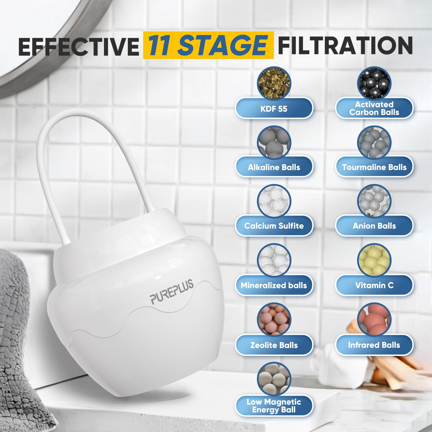 PUREPLUS Filtro dell'acqua per vasca da bagno, 8 fasi, filtro Kinder per vasca da bagno, bianco