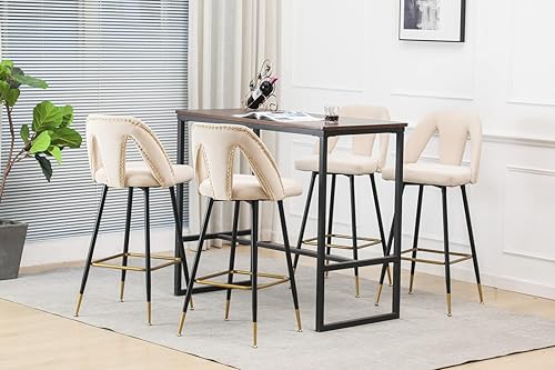 Miniatura 3 de Juego de 2 sillas de bar modernas taburetes de bar tapizados de terciopelo contemporáneo Polibi con cabezas de clavos y patas de metal negro con