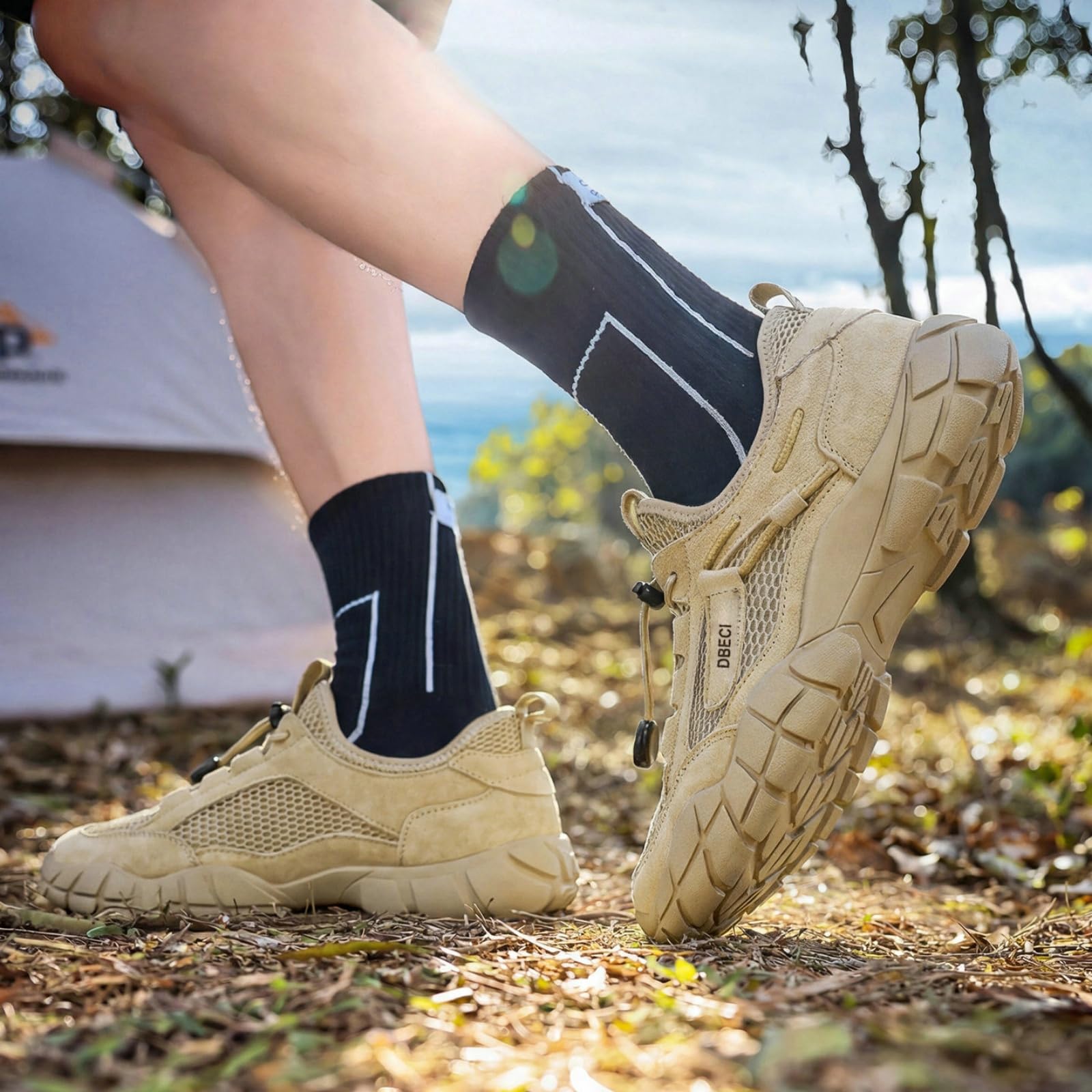 Męskie oddychające buty trekkingowe niskie codzienne chodzenia | Antypoślizgowe płaskie, Lekkie wygodne, Sznurowane buty trekkingowe, na kemping i na świeżym powietrzu