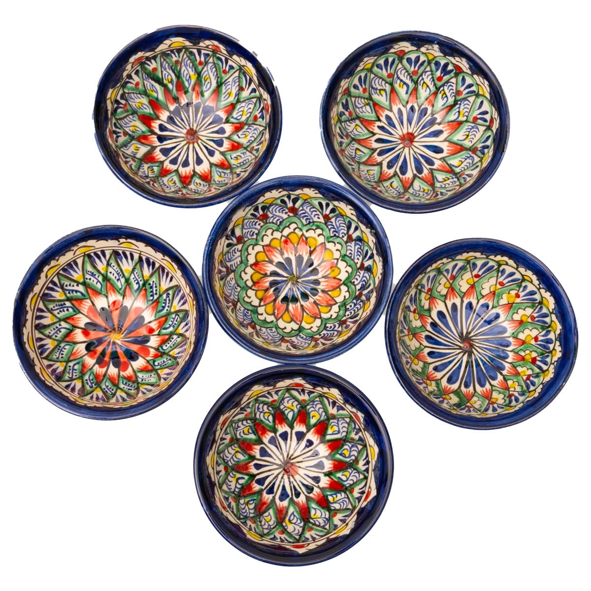 6 Keramikschalen 200 ml Piyola klein handgefertigt Machrob - Usbekischer Schälchen mit handbemaltem Design | Teetasse | Schale Bunt Keramik | Dipschälchen (Machrob (Klein))