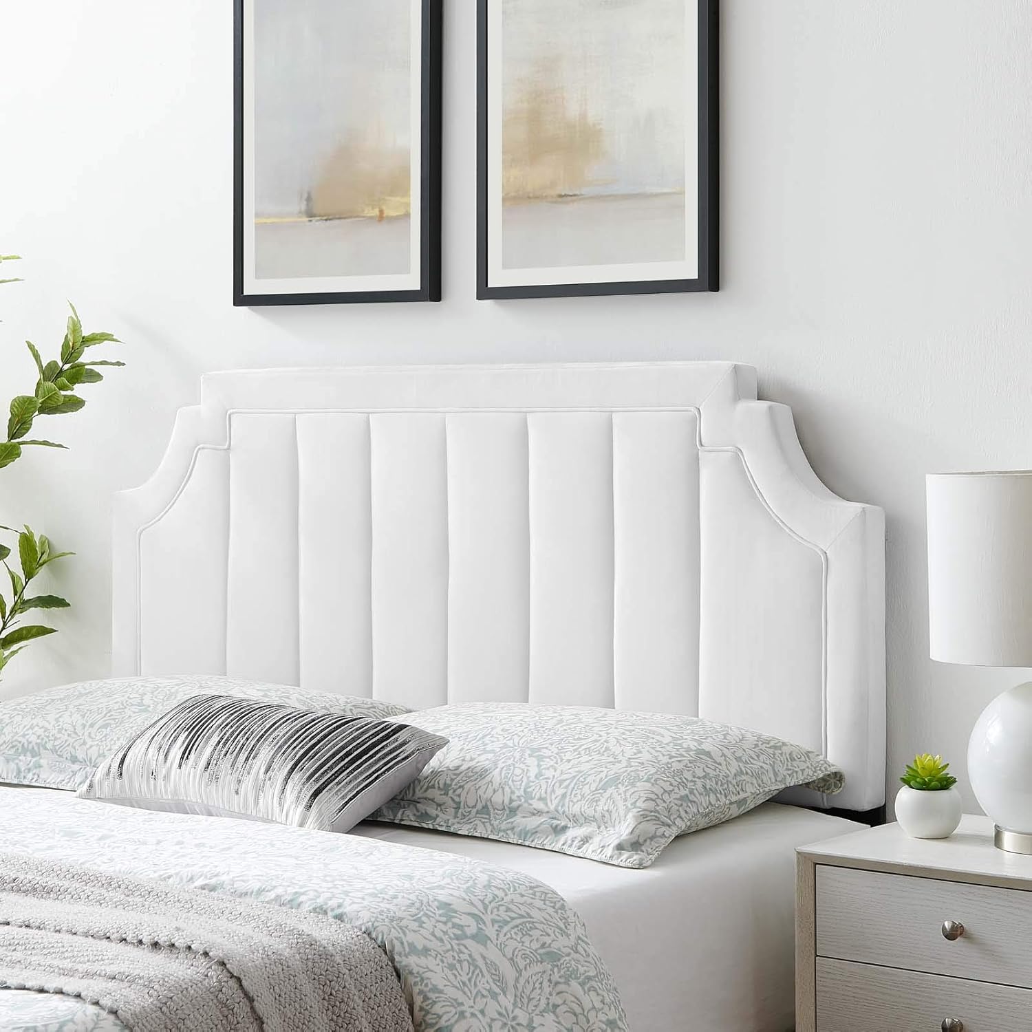 Modway Alyona Channel Tufted Performance Velvet Full/Queen Headboard in White