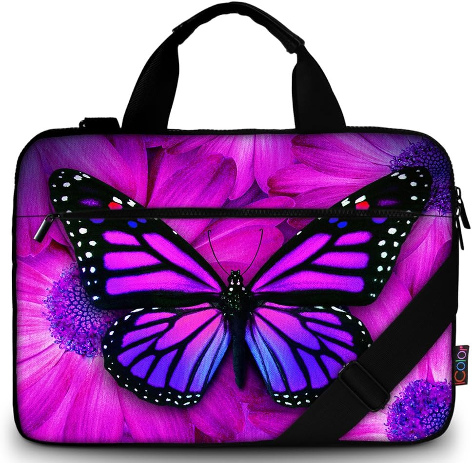icolor Canvas 13 Inch Laptop Shoulder Case, Messenger Briefcase, Protective Carrying Bag Sleeve Fits 11.6" 12" 12.9" 13.3" Computer/Ultrabook/Notebook (Big Purple Butterfly)