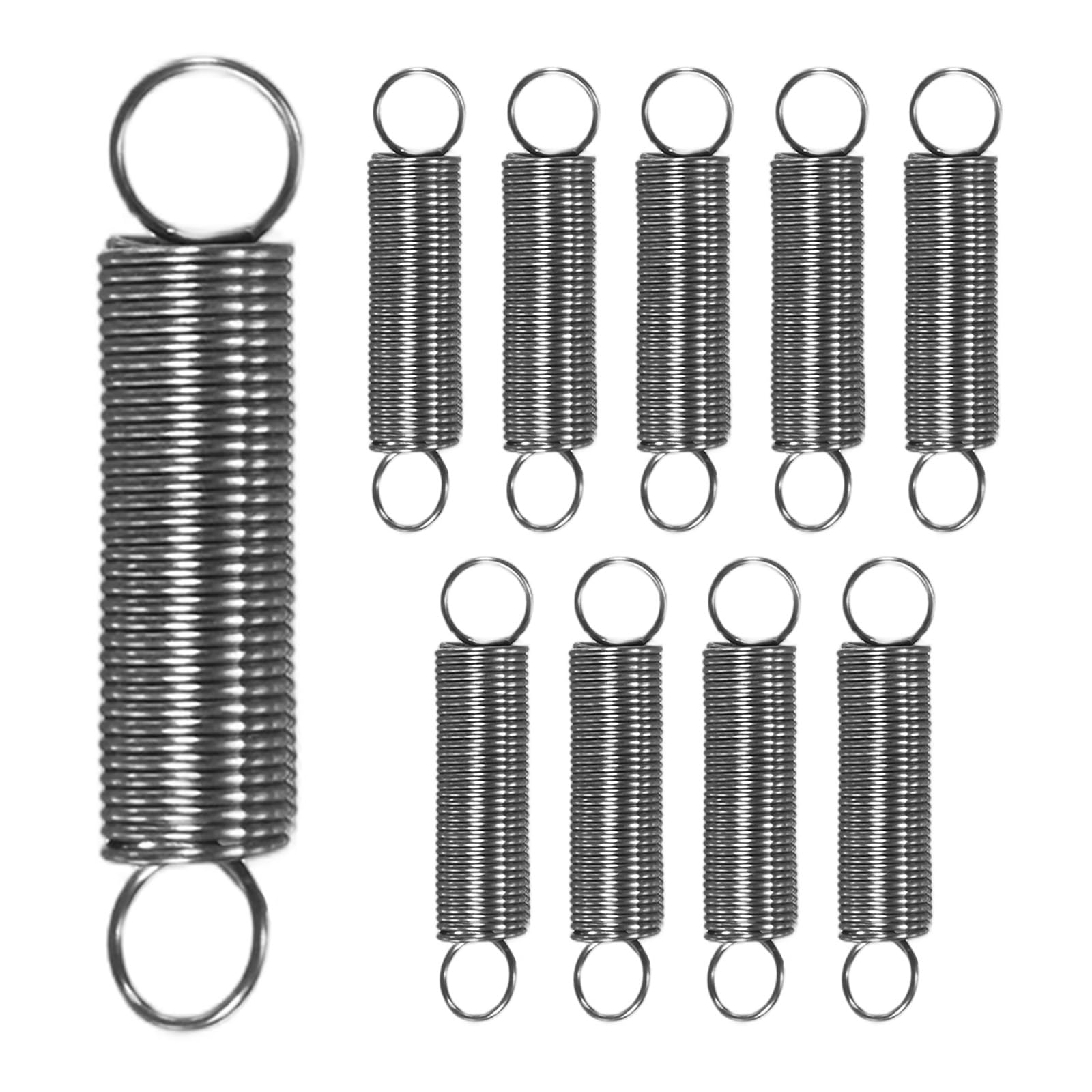 M METERXITY 10-Pack Extension Springs, 25mm Length 5mm OD 304 Stainless Steel Dual Hook Tension Spring for DIY/Garden Tool/Mechanical Repair Replacement [Silver Tone, 0.5mm Wire Size] — image 1