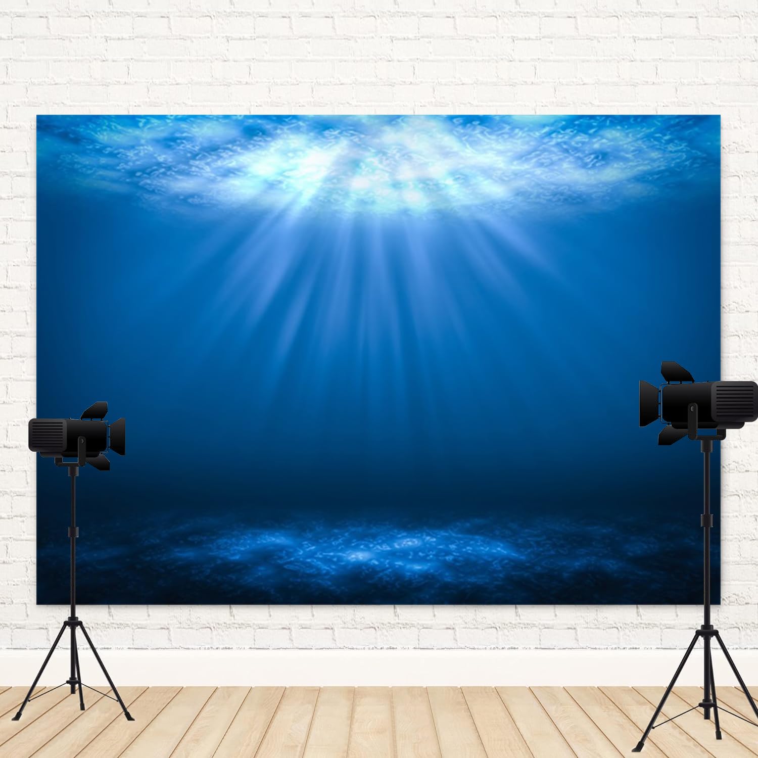 Toile de fond sous la mer 3 x 2,4 m - Motif rayon de soleil - Scène de l'océan bleu - Bannière sur le thème aquatique - Accessoires de photomaton - Décoration de style sous-marin - Rayons