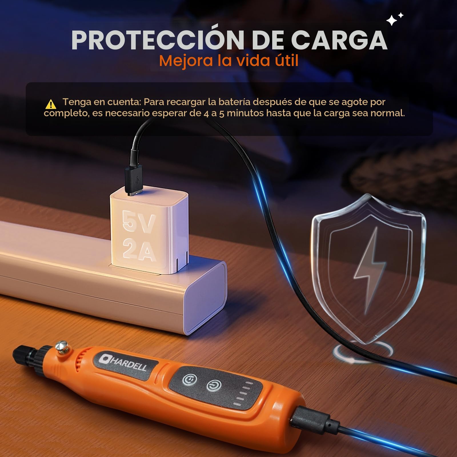HARDELL Mini Amoladora Bateria, 3.7V Herramienta Rotativa Bateria Con 43 Accesorios, Usar Mientras Se Carga, 5 Velocidades para Pulido, Esmerilar, Grabar, Perforar, Lijado, Moler, Bricolaje