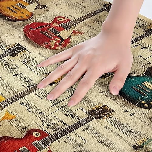 Miniatura 2 de Alfombras de baño para niños con guitarra eléctrica, notas musicales, elegantes alfombras retro, decoración de habitación de niños y niñas,