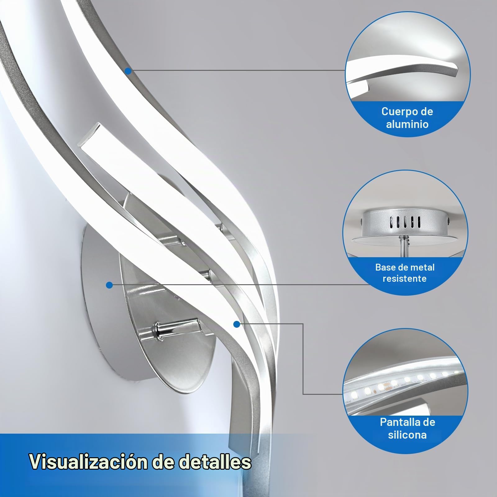Dorlink Lampara Techo LED 3 Luces, Lampara Techo Dormitorio, Plafon LED Techo 6500K Blanco Frío, 24W 1920LM Lamparas de Techo Salón Plata, Lamparas Techo para Cocina, Comedor, 52CM