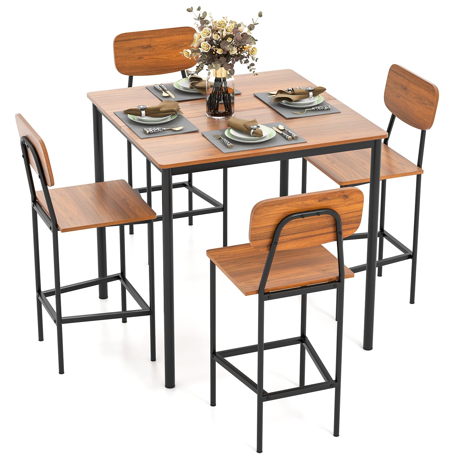 Tangkula Counter Height Dining Table Set, Bar Table and Chairs, Pub Table and Chairs Set of 4, Space-Saving Dinette Set for Breakfast Nook