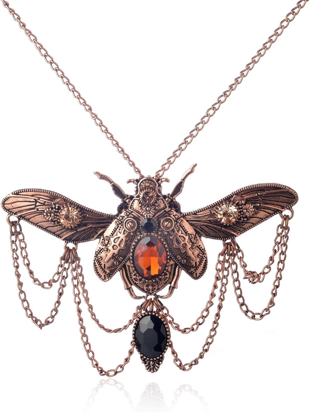 WeiVan Vintage Gothic Steampunk Scarab Beetle Necklace with Chain Drop Black Stone
