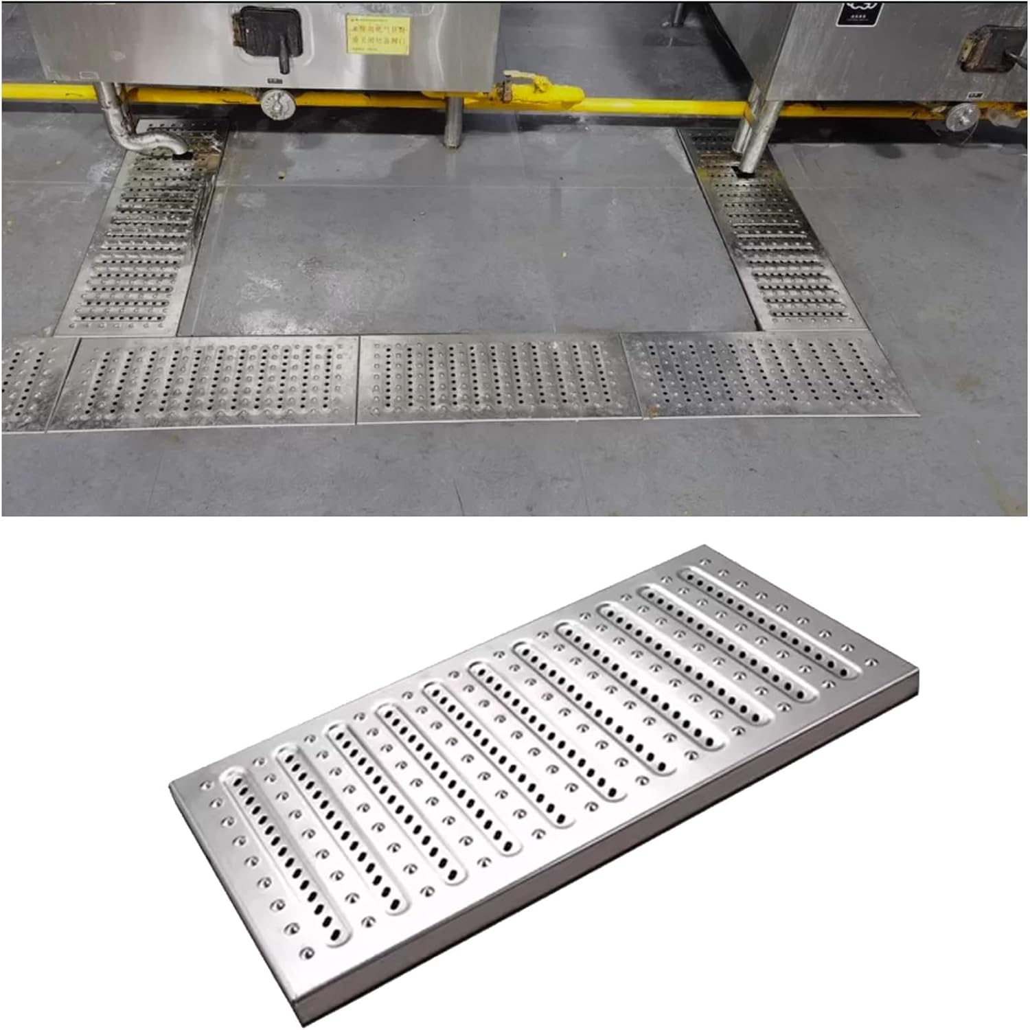 Patio Pool Deck Gutter Set 2 4 6 8 10 12 14 16 Inch Wide, Anti-Slip Drainage Trough Cover, Stainless Steel Drain Channel Grates, with Non Slip Surface(10pcs,W-10cm/4in)