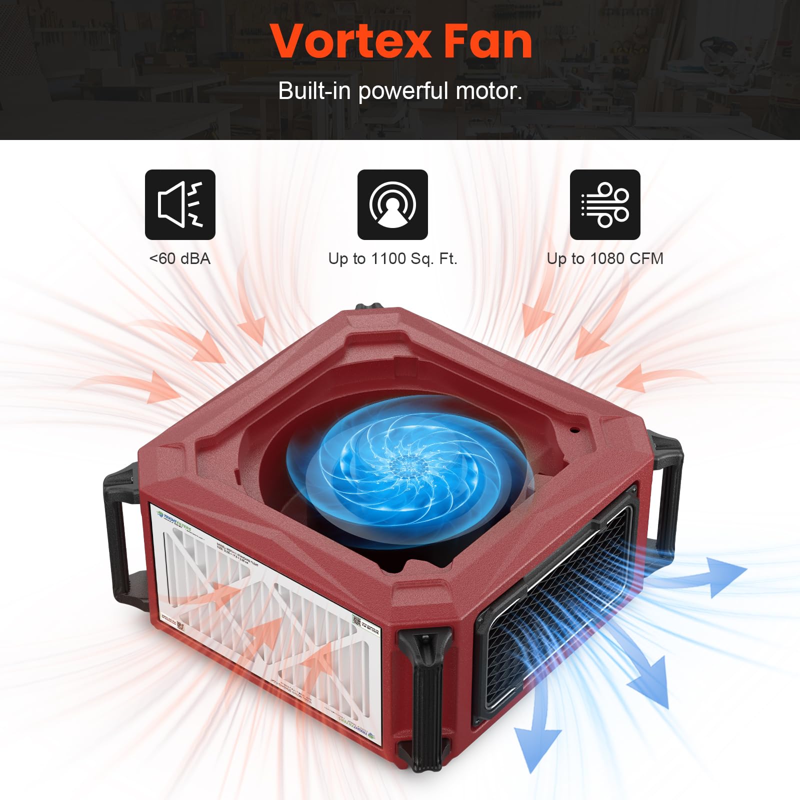 Abestorm - Sistema di filtrazione dell'aria 1080CFM, collettore di polveri da officina con potente ventilatore a vortice, adatto per la lavorazione del legno, garage, officine, fino a 1100 mq. ft.