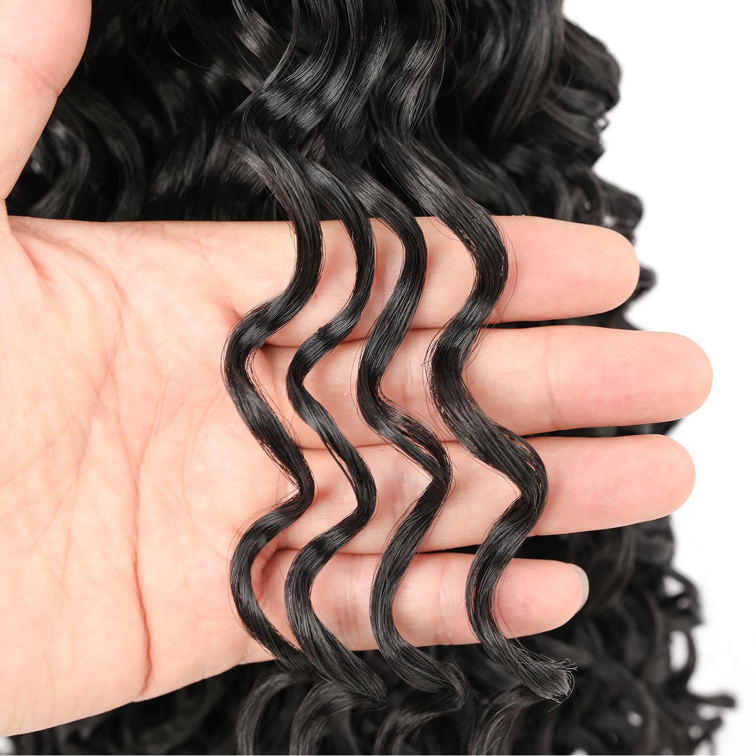 Mscat 8 Inch 8 Packs GoGo Curl Crochet Hair Curly Crochet Hair Beach Curl Water Wave Deep Twist Crochet Braids Synthetic Braiding Hair Extensions for Women 1B# - Image 4