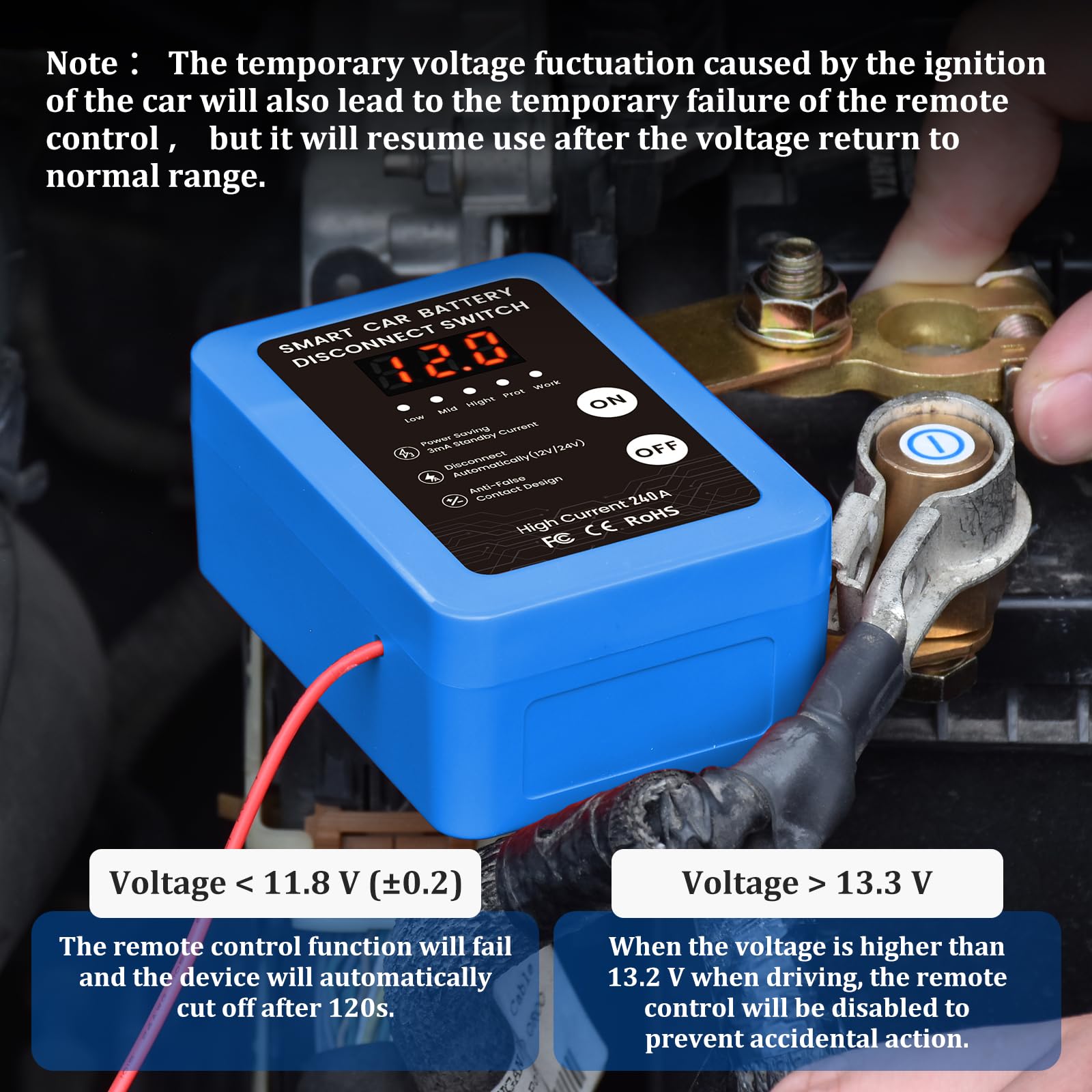 Interruttore di batteria telecomandato senza fili, tazza circuito batteria 12 V 240 A telecomando, interruttore di spegnimento automatico con display a LED per 12 V auto campeggio auto ATV camion