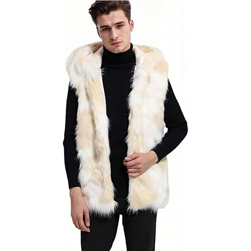 UMREN Mens Warm Leopard Faux Fur Coats Jacket Long Luxury Overwear Parka Cardigans