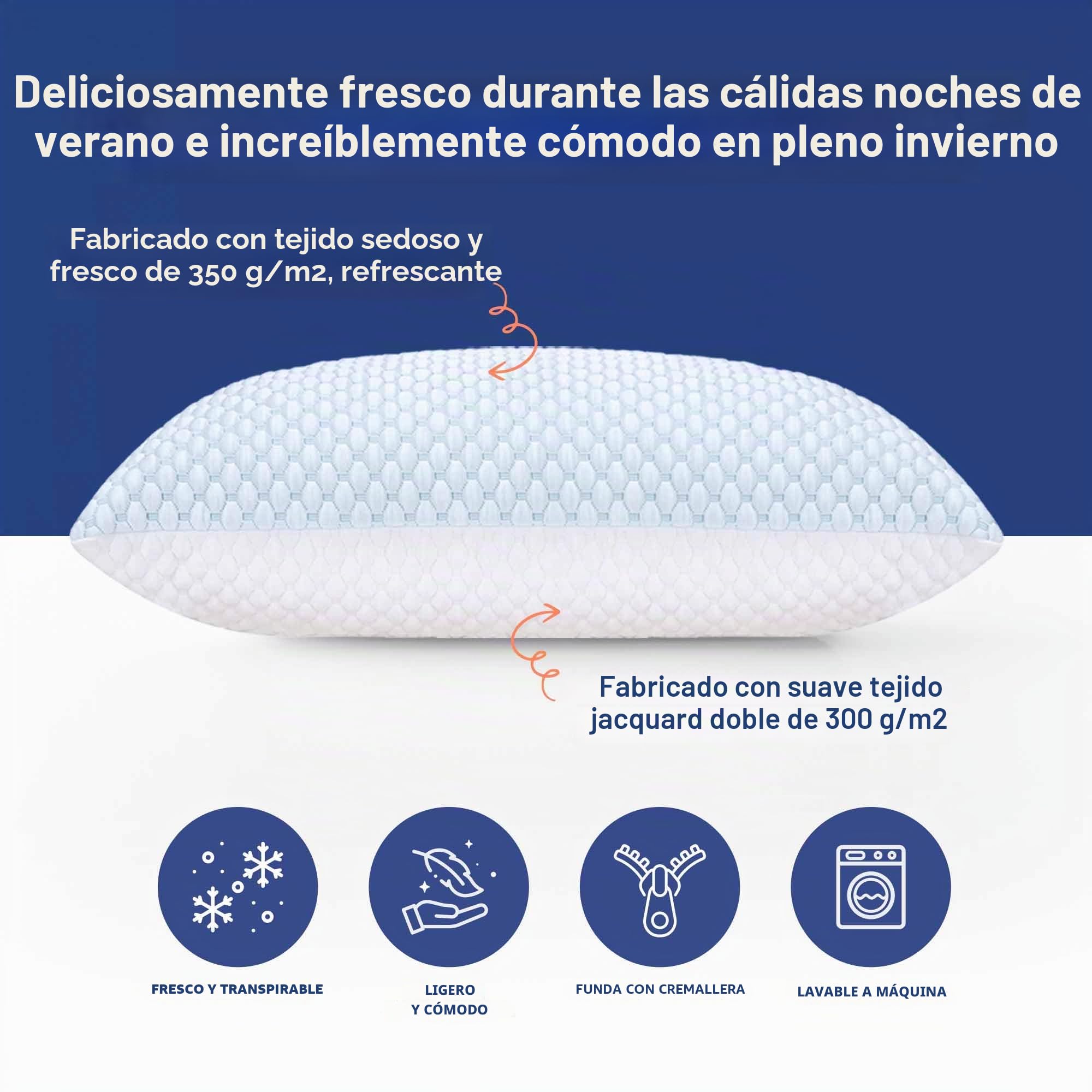 MKS Almohada para dormir de 50 x 70 cm con espuma viscoelástica y gel – Almohada con soporte ergonómico para el cuello – para adultos, dormir de espalda y de lado – Refrescante, higiénica, cómoda
