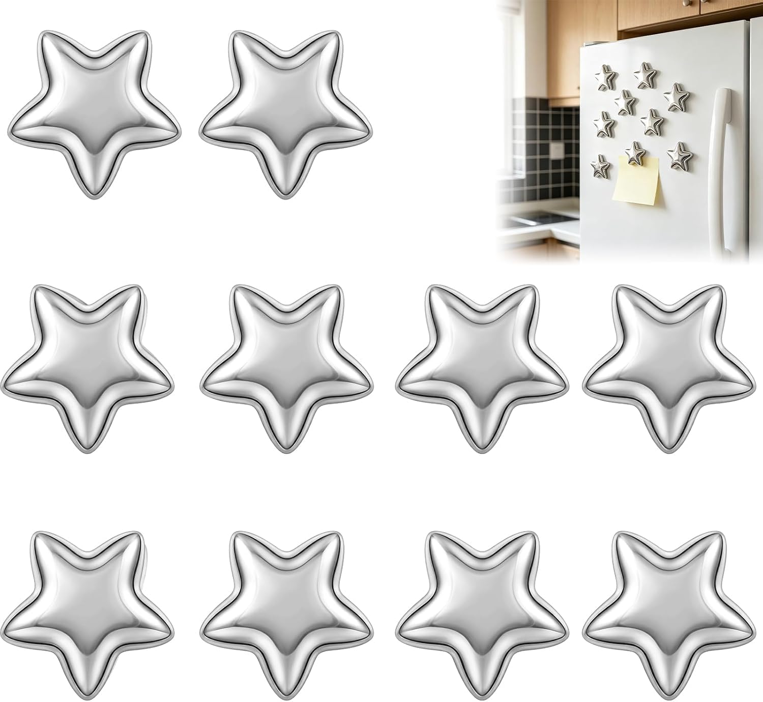 10 Pcs Refrigerator Magnets, Adorable Silver Star-Shaped Fridge Magnets for Creating Star Designs, Perfect for Adorning Refrigerators, Offices and Homes, Kitchen and Office Decor
