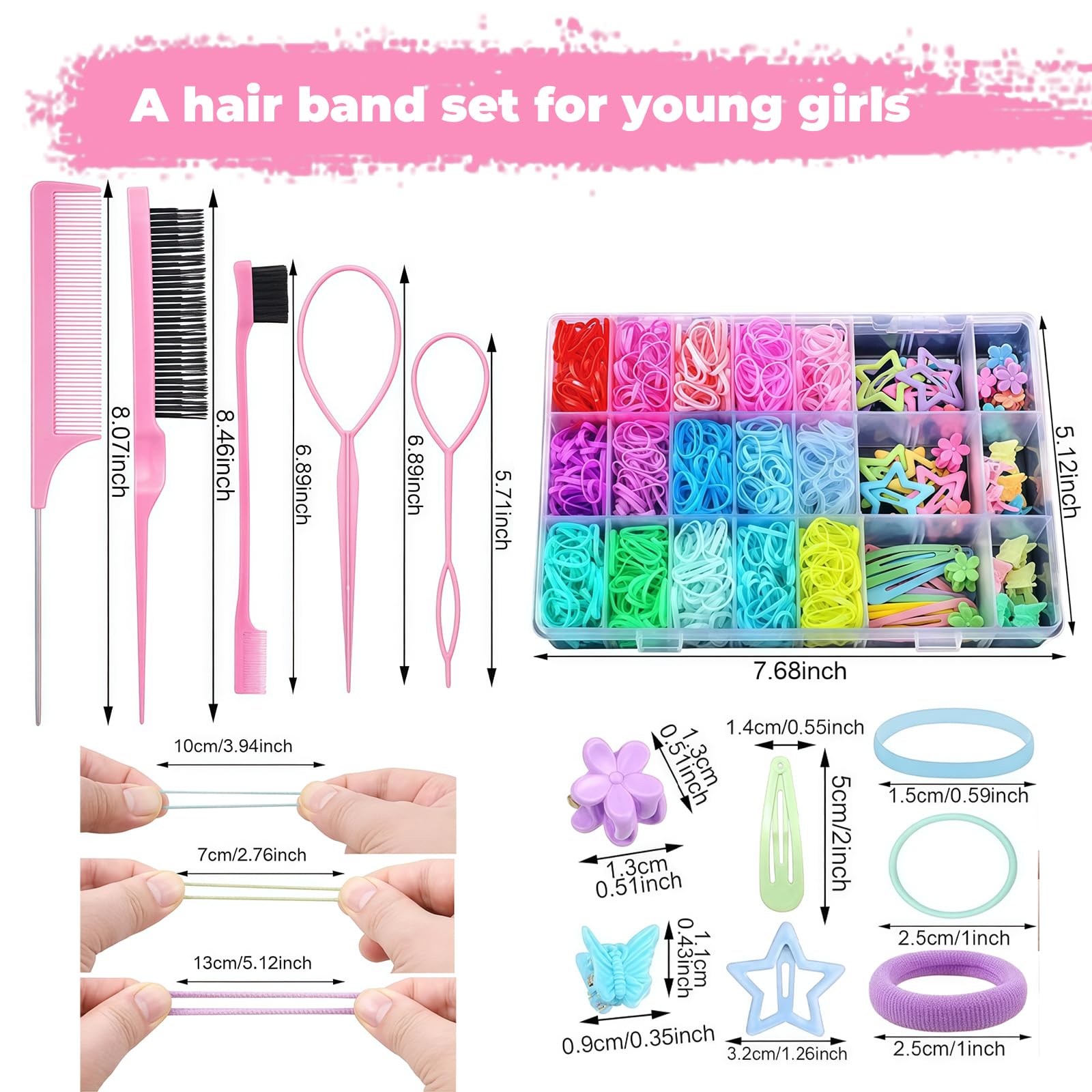 Vesavifaka Hair Accessories for Girls 1695 Pcs Toddler Hair Ties Elastic Hair Ties with Hair Clips Hair Tail Tools - Image 2