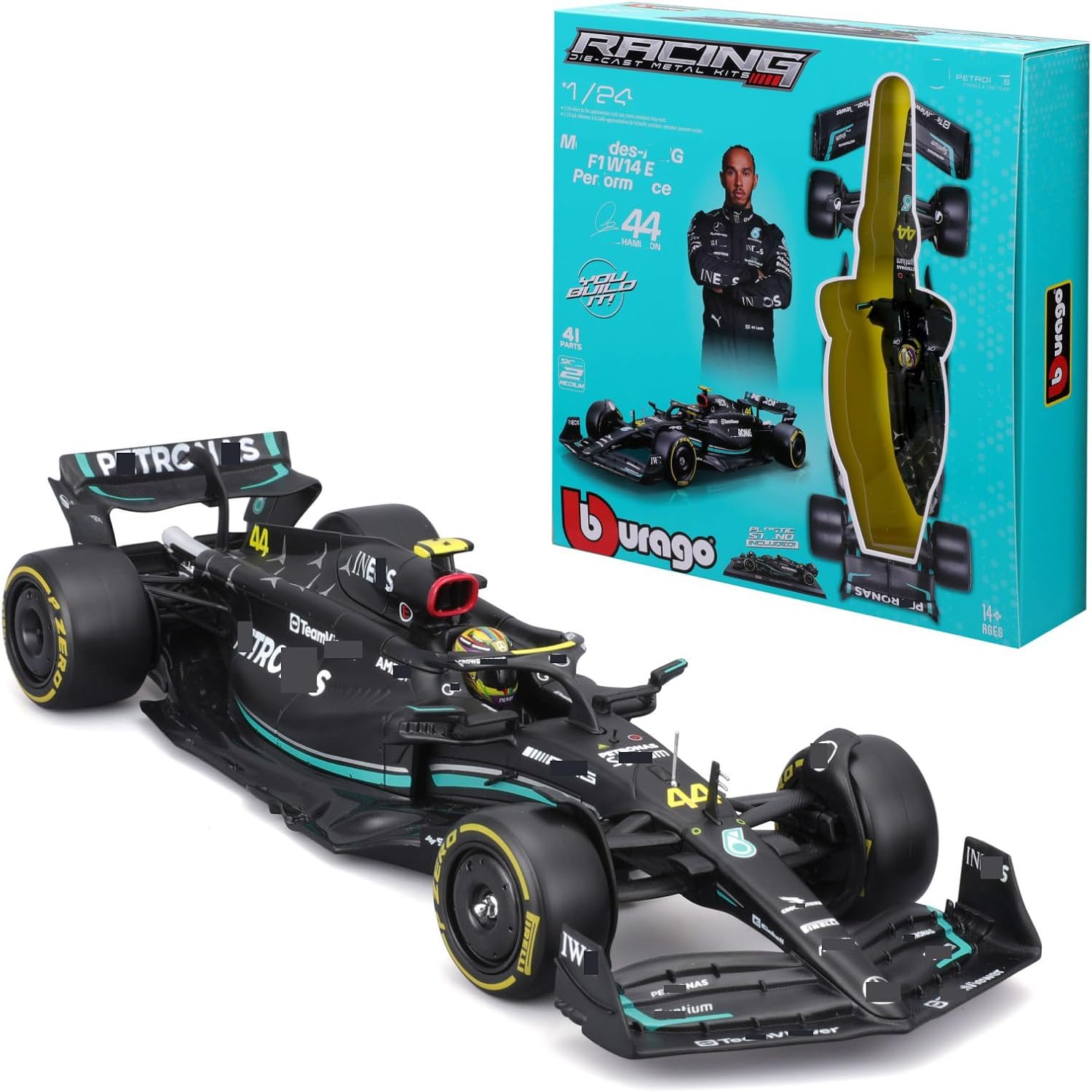 HTLNUZD 1/24 F1 W14#44 Assembled Alloy Car Model – DIY DieCast Kit, Detachable, Limited Collectible Gift