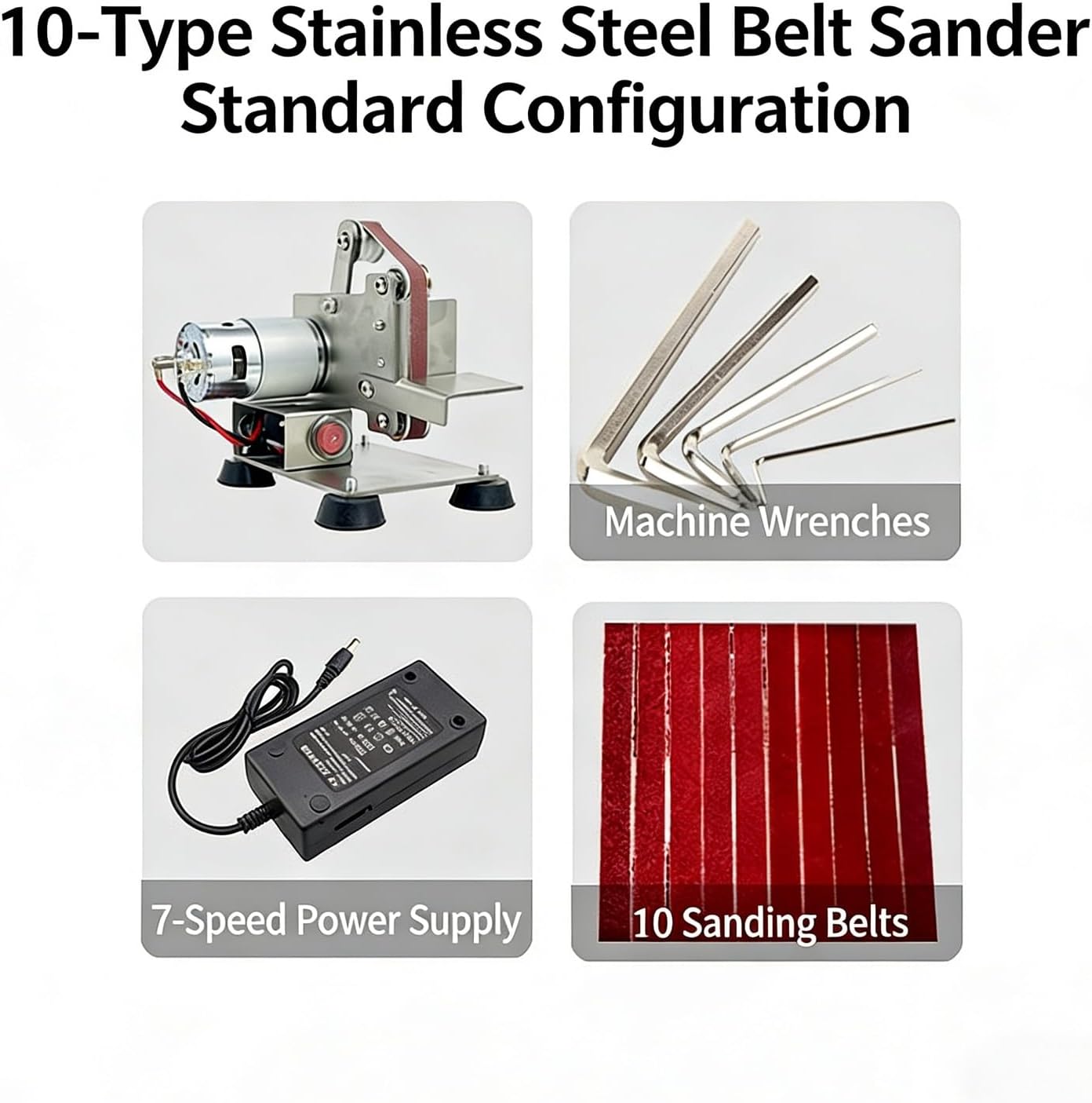 Electric Belt Sander, Small Bench Grinder Machine with 10 Sanding Belts, Portable Belt Polisher with 7 Gear Speed Adjustable, 45°-135° Angle Adjustable, for Wood, Metal, DIY Projects