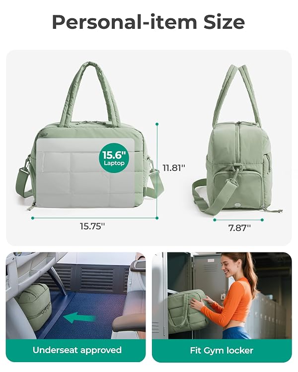 BAGSMART Gym Bag for Women, Carry on Travel Duffel Bag, Water-resistant Weekender with Shoe Compartment for Gym Travel Work, Green, Medium by BAGSMART - Used condition - Image 2