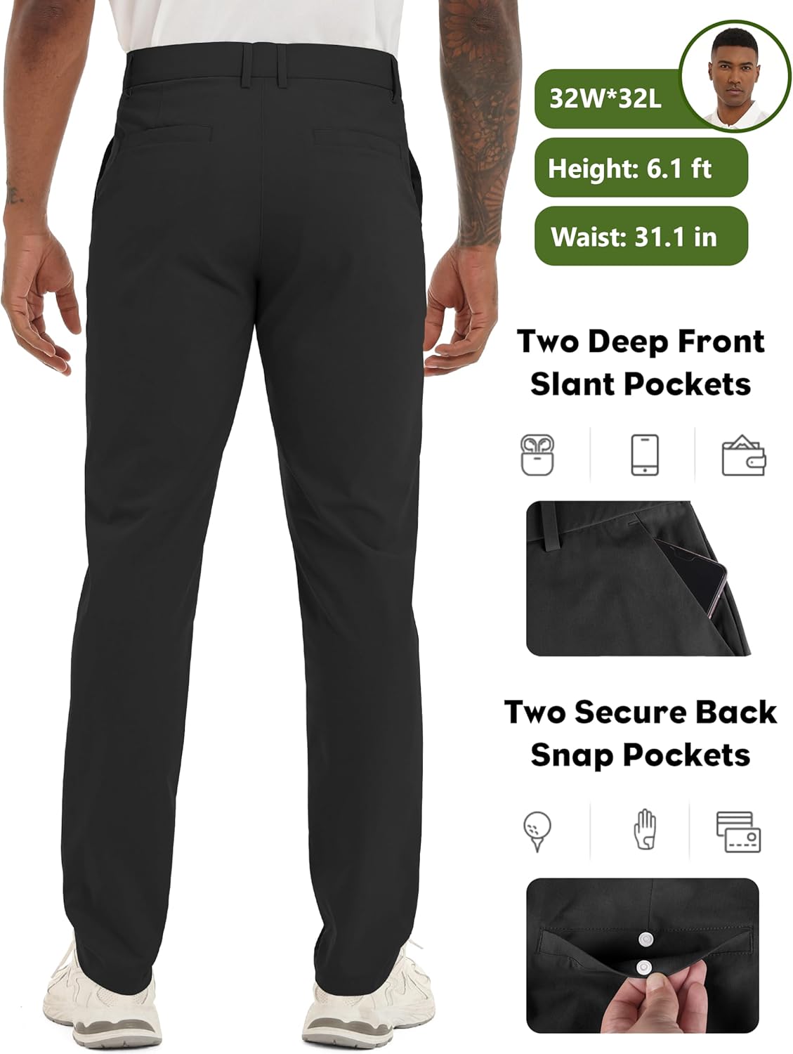 Lzzidou Men's Golf Pants Classic Fit - Quick Dry Performance Trousers Water Resistant Lightweight Work & Travel Slacks - Image 4