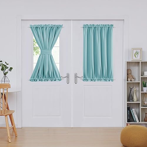 Miniatura 269 de Deconovo Cortina opaca de Navidad para puertas de vidrio y luces laterales, panel de privacidad con aislamiento térmico con doble bolsillo para