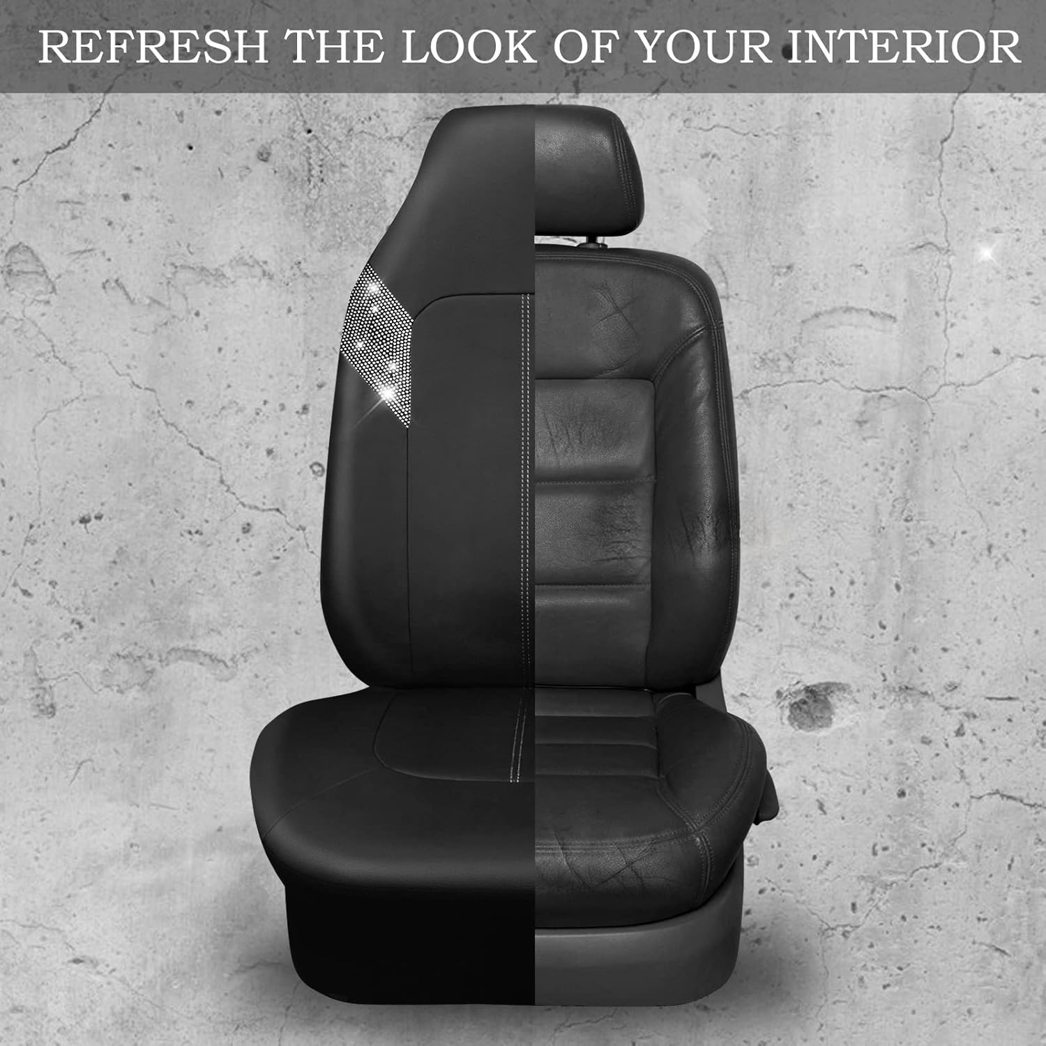 Outlet Bling Diamond Car Seat Cover Shining Rhinestone Diamond Bucket Waterproof Faux Leather Two Front Universal Fit 95% Automotive Glitter Crystal Sparkle Strips for Cute Women Girl 2PCS, Sliver