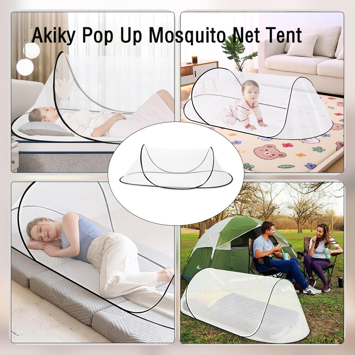 Akiky Grande tente anti-moustiques portable pour lit, camping, voyage, extérieur, 2 pièces, filet pliable en maille pour chambre d'adultes et de bébés
