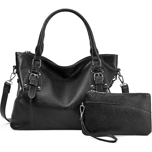 GOIACII Top Handle Tote Bag for Women Vegan Leather Large Capacity Shoulder Bags Ladies Laptop Purse Set 2pcs