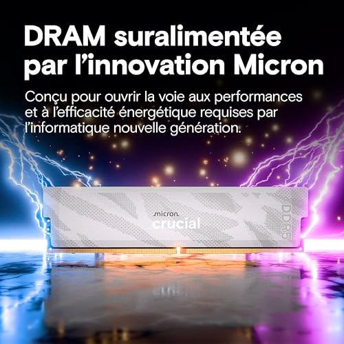 Crucial Pro RAM DDR5 32Go Kit (2x16Go) 6400MHz CL32, Overclocking Gaming, Mémoire pour Ordinateur de Bureau, Intel XMP 3.0 / AMD Expo, Blanc - CP2K16G64C32U5W - 6