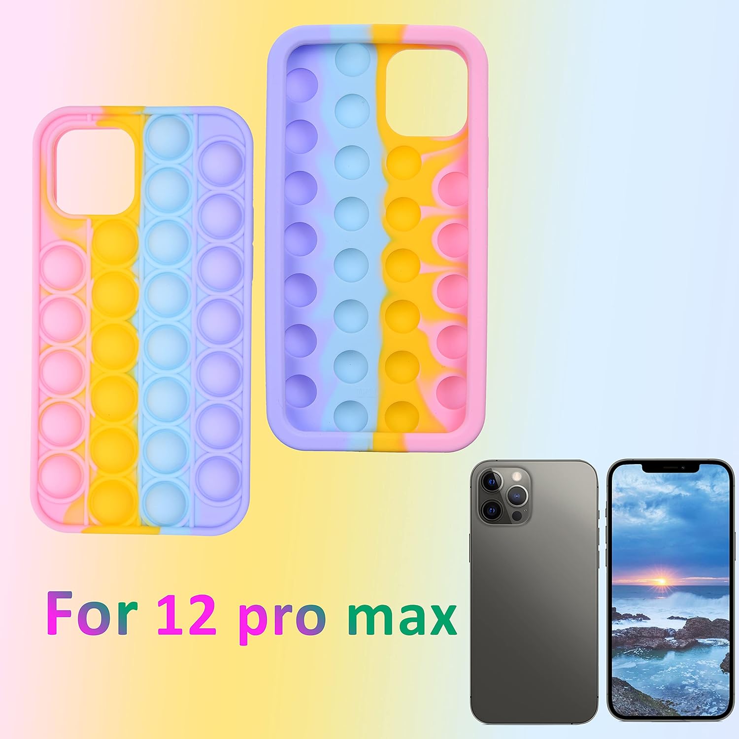 Kare Kind Fidget Push Bubble pop case Comptible with iPhones (iPhone 12 Pro Max - Rainbow Color)