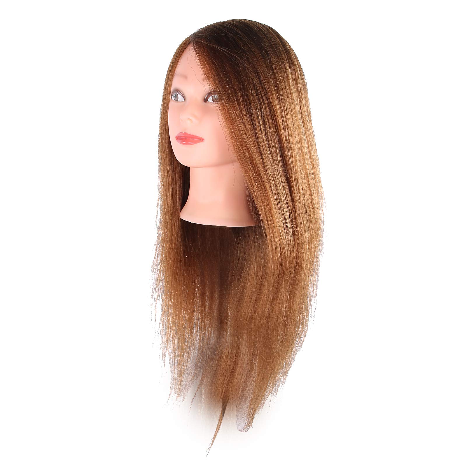 Generic Testa di Manichino Parrucchiere Capelli Veri per Pratica di Cosmetologia Adatto a Studenti e Professionisti 60-65 Cm (BROWN)